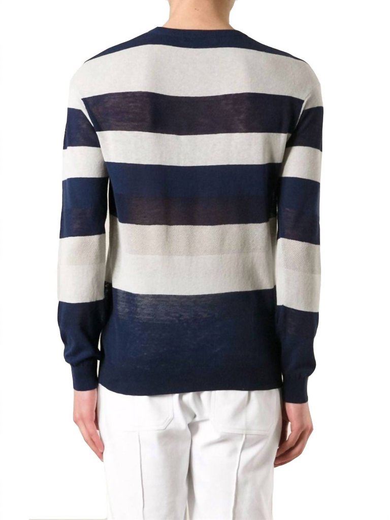 Men's Striped Crewneck Sweater Pullover In Navy, Blue, Gray