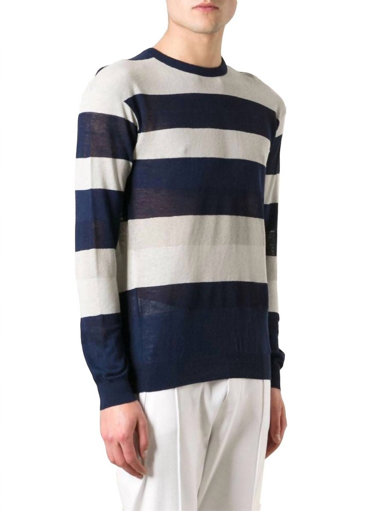 Men's Striped Crewneck Sweater Pullover In Navy, Blue, Gray - Navy, Blue, Gray