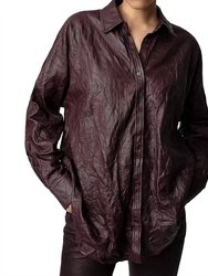 Crinkled Leather Shirt - Rich Chocolate