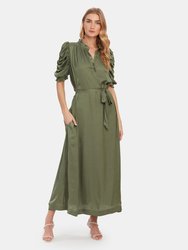 Ray Satin Puff Sleeve Maxi Dress - Khaki