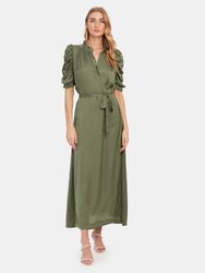 Ray Satin Puff Sleeve Maxi Dress