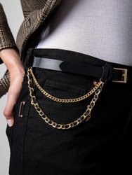 Women's Rock Chain Leather Belt In Black/Gold