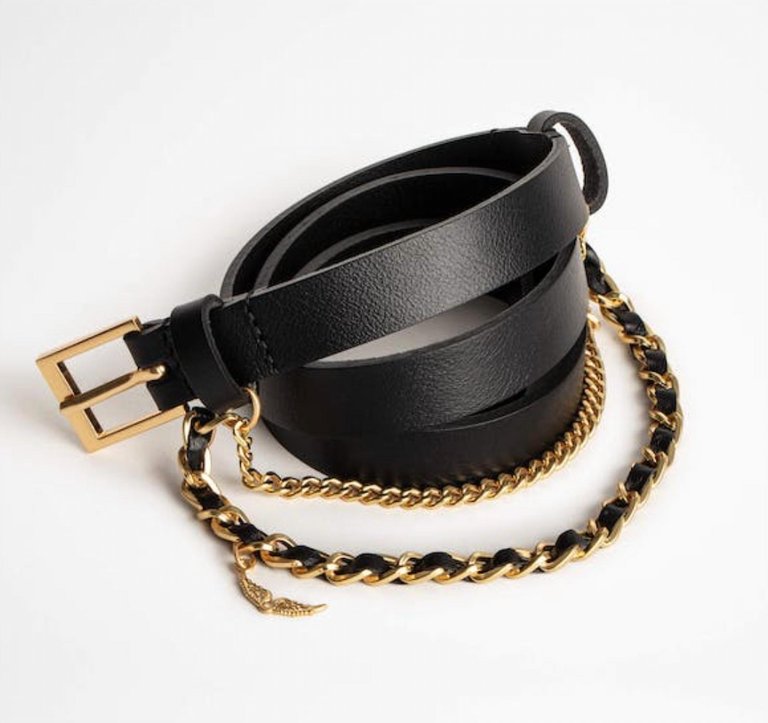 Women's Rock Chain Leather Belt In Black/Gold - Black/Gold