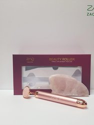 MOON Roll-On Rose Quartz W-Sonic Massaging Vibrating Face Roller + Gua Sha Set