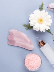 Rose Quartz Facial Roller, Gua Sha Board + Brush Set