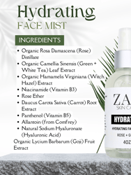 ZAQ Hydrating Organic Rose + Goji Facial Mist - Vitamin Facial Toner