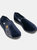 Mens Aaron Twin Gusset Velour Slippers - Navy Blue/Grey