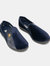 Mens Aaron Twin Gusset Velour Slippers - Navy Blue/Grey