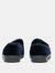 Mens Aaron Twin Gusset Velour Slippers - Navy Blue/Grey