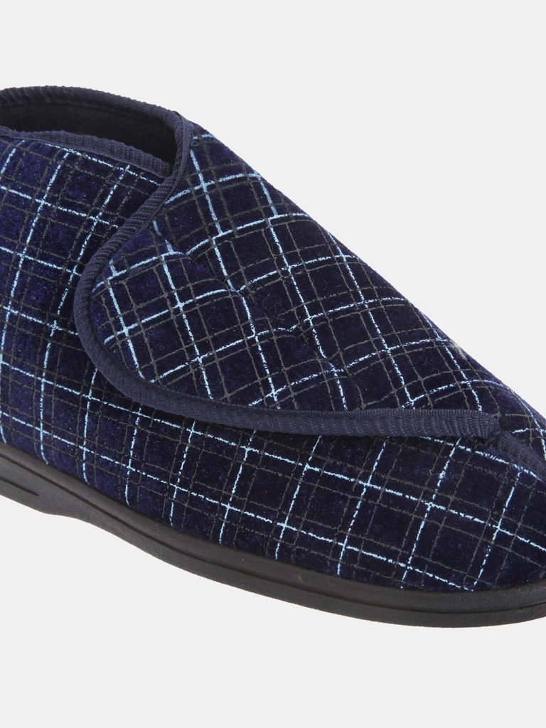 Mens Bertie Check Velour Touch Fastening Bootee Slippers