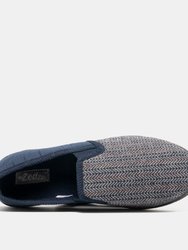 Mens Charles Herringbone Felt Gusset Slippers (Navy Blue)