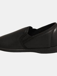 Mens Ivor Grain Upper Twin Gusset Slippers - Black