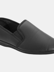 Mens Ivor Grain Upper Twin Gusset Slippers - Black - Black