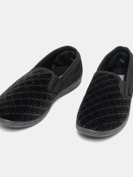 Mens Kevin Velour Twin Gusset Slippers - Black