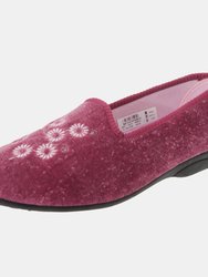 Womens/Ladies Cathy Floral Embroidered Velour Slippers (Heather) - Heather