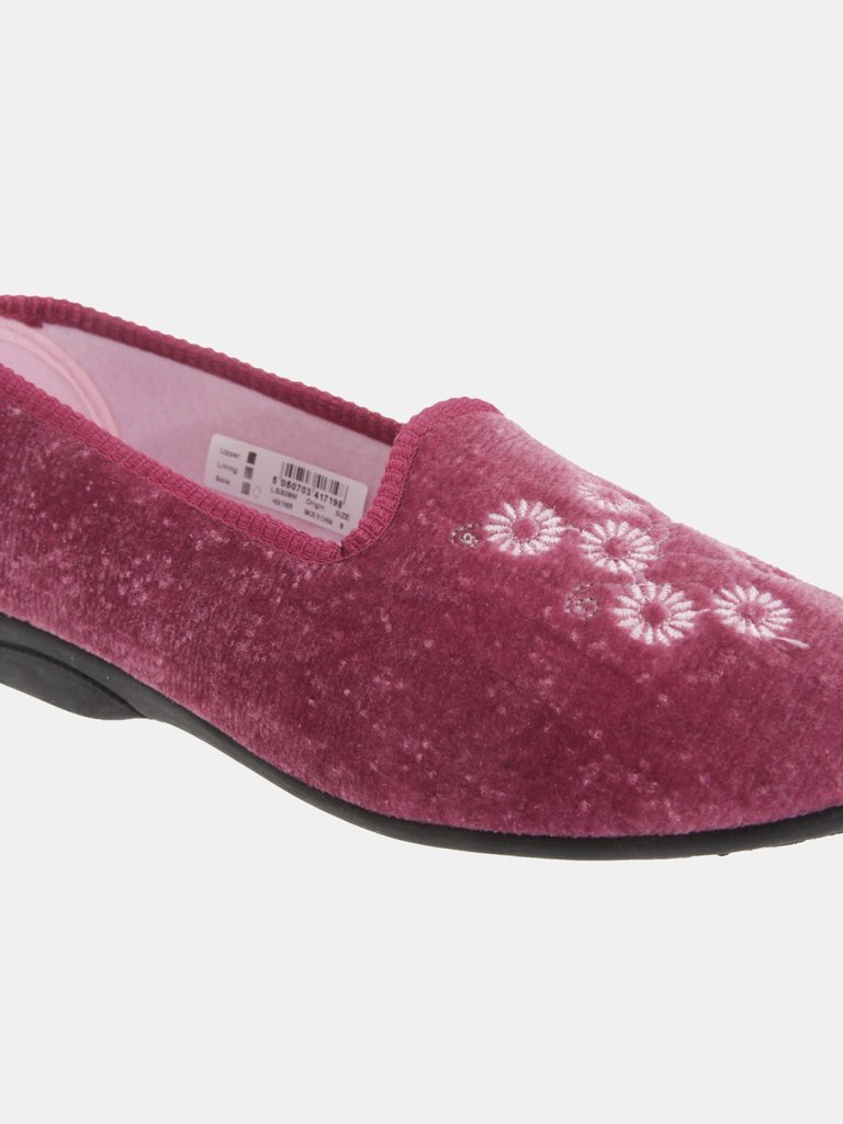Womens/Ladies Cathy Floral Embroidered Velour Slippers (Heather)