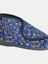 Womens/Ladies Geraldine Touch Fastening Floral Bootee Slippers (Navy Blue)