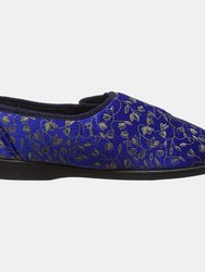 Womens/Ladies Janice Touch Fastening Floral Slippers - Navy Blue