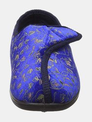 Womens/Ladies Janice Touch Fastening Floral Slippers - Navy Blue - Navy Blue