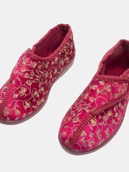 Womens/Ladies Janice Touch Fastening Floral Slippers (Wine) - Wine