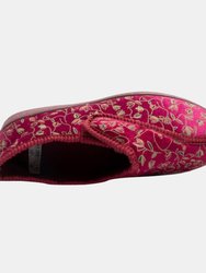 Womens/Ladies Janice Touch Fastening Floral Slippers (Wine)