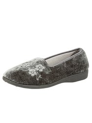 Womens/Ladies Jenny Embroidered Slippers - Gray - Gray