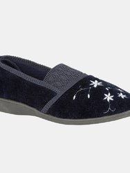 Womens/Ladies Joanna Embroidered Slippers (Navy)