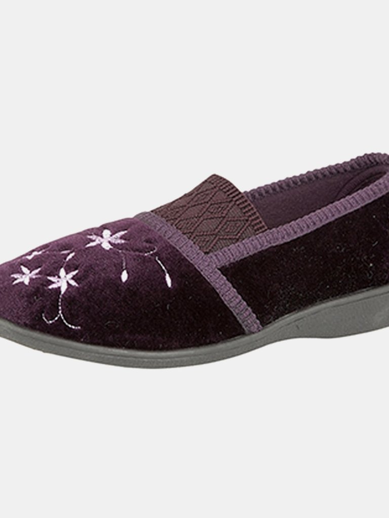 Womens/Ladies Joanna Embroidered Slippers (Purple) - Purple