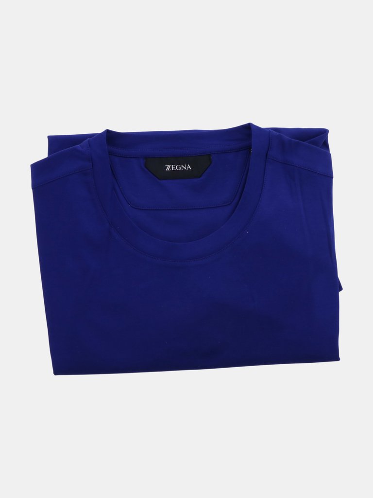 Zegna Men's Blue Solid Stretch T-Shirt Graphic - Blue Solid