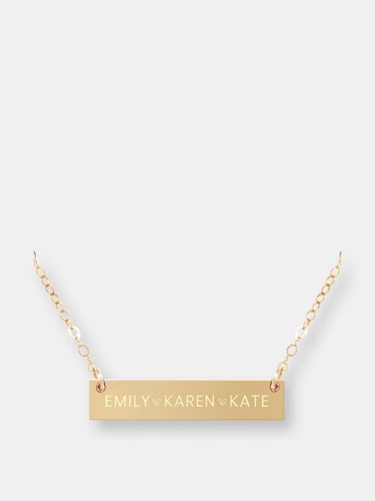 Personalized Kid's Names Bar Necklace - Gold