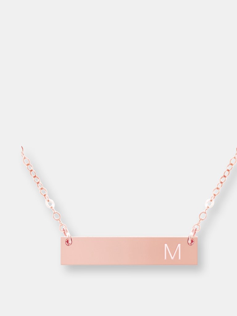 Personalized Modern Monogram Bar Necklace - Rose Gold