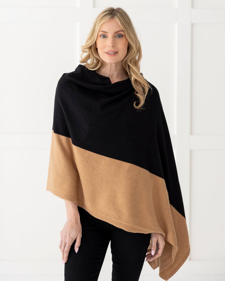 Cashmere Cotton Luxe Travel Scarf - Black And Camel Colorblock - Black And Camel Colorblock