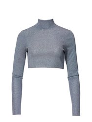 Crop Turtleneck Knit Top In Grey Blue