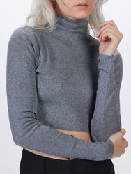 Crop Turtleneck Knit Top In Grey Blue - Grey Blue