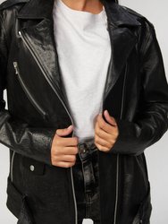 Oversized Leather Biker Jacket In Black