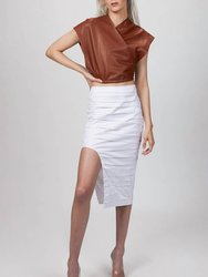 Ruched Midi Skirt In White - White