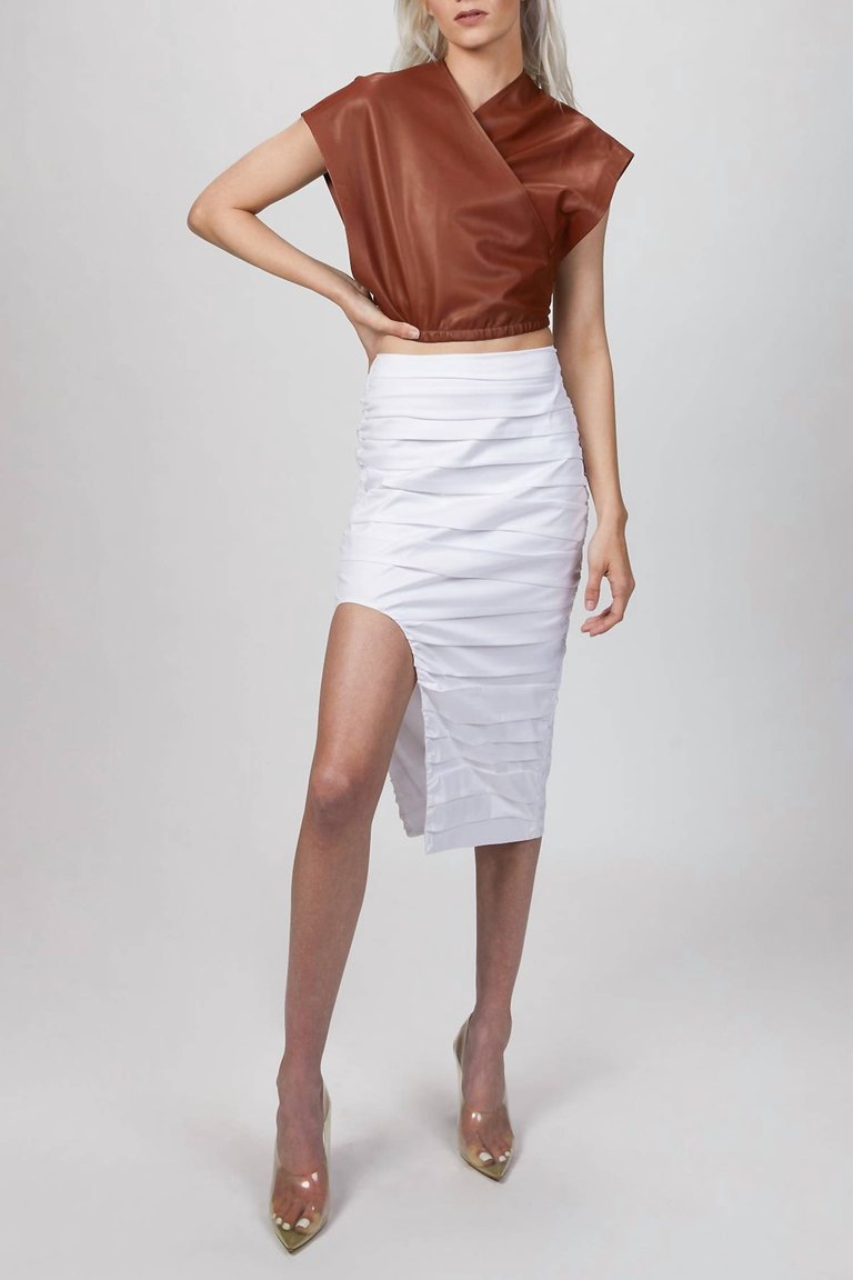Ruched Midi Skirt In White - White