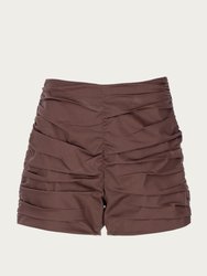 Ruched Mini Shorts In Brown
