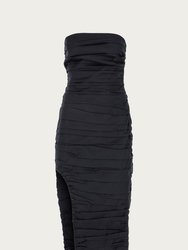 Strapless Ruched Midi Dress In Black - Black