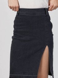 Stretch Denim Slit Skirt In Grey