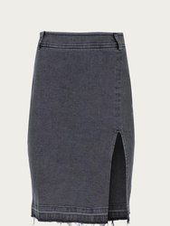 Stretch Denim Slit Skirt In Grey