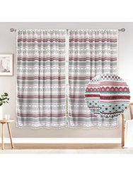 2 Panels Teal, Red, and Cream Printed Bohemian Curtain For Bathroom, Kitchen, Living Room, Bedroom