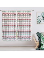 2 Panels Teal, Red, and Cream Printed Bohemian Curtain For Bathroom, Kitchen, Living Room, Bedroom