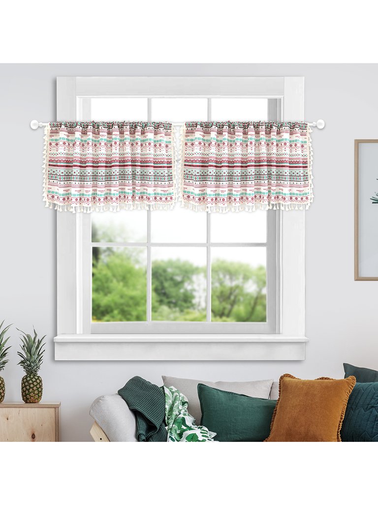 52" x 18" 1 Panel Bohemian Tassels Valances For Bedroom, Bathroom, Living Room, Kitchen