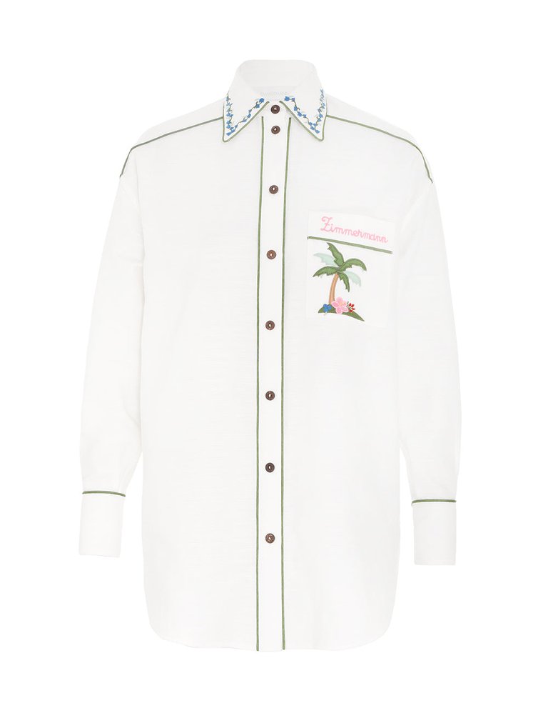 Clover Applique Relaxed Shirt - Ivory