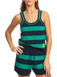 Crochet Tank Top In Navy And Green Stripes