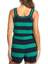 Crochet Tank Top In Navy And Green Stripes