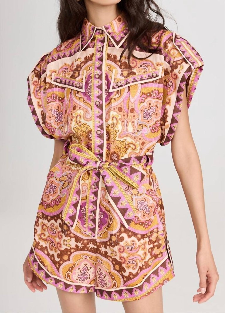 Halcyon Cuffed Playsuit - Mustard/pink Paisley - Mustard/Pink Paisley