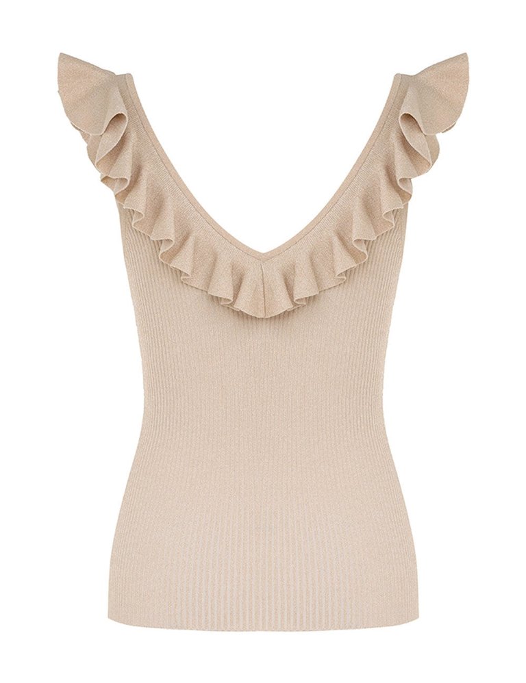 Halliday Frill V-Neck Top - Cream