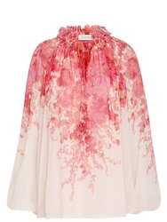 High Tide Billow Blouse - Pink Ikat Floral